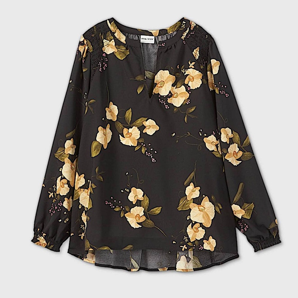 Ava & Viv floral long sleeve smocked blouse